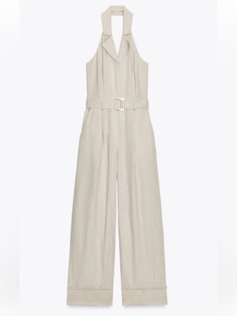 Zara Cream Halter Collared Belted Wide-Leg Jumpsuit - Picture 6 of 6